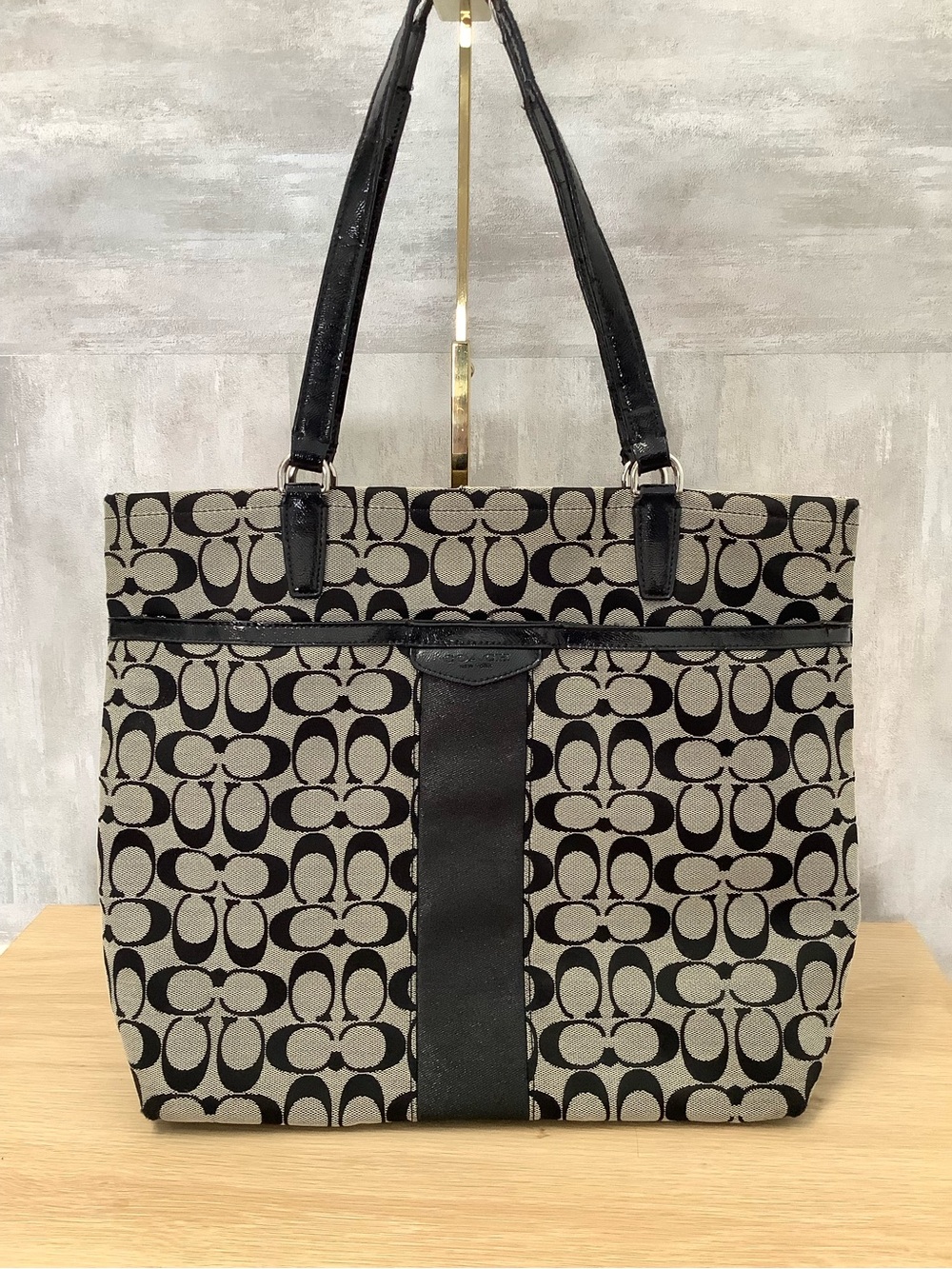 Coach Black and Tan Signature Canvas Tote